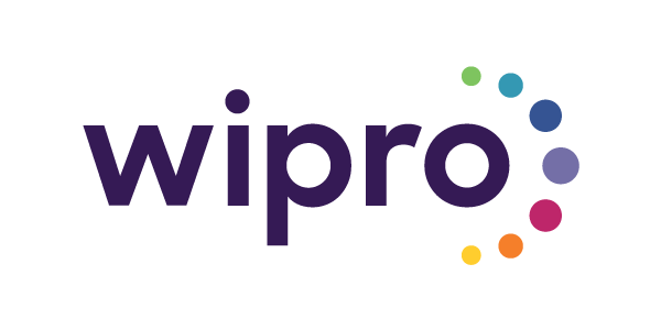 Wipro logo: lowercase 'wipro' in dark purple with a curved arc of multicolored dots to the right.